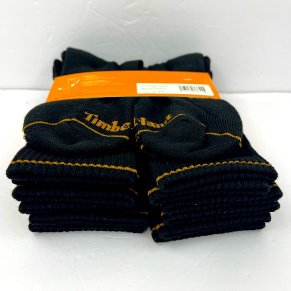 TIMBERLAND, CUSHIONED CREW SOCKS, SIX PAIRS, MEN’S BLACK WITH ORANGE LOGO - Picture 16 of 16